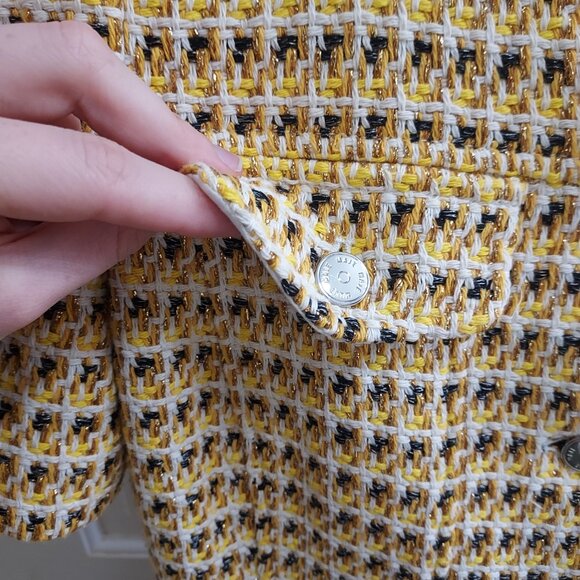 MAJE Yellow Gold Rill Metallic Cotton Tweed Mini Dress - Picture 6 of 11